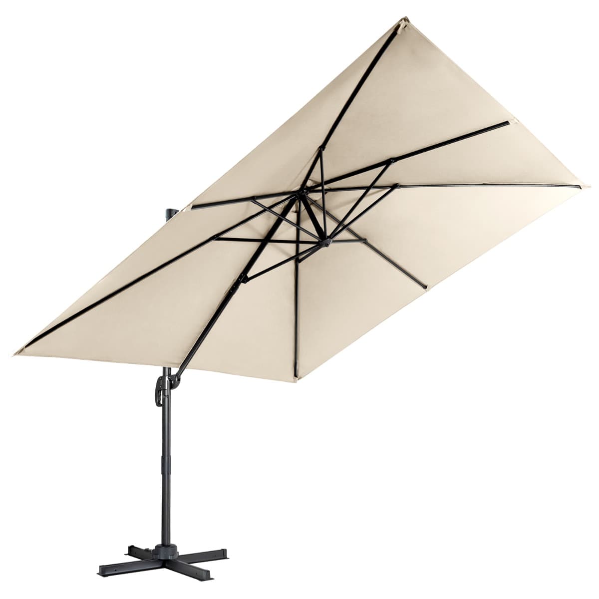 CostwayParasol Déporté Inclinable 3x3M avec Base Croisée Rotation à 360° Manivelle 8 Baleines Event pour Jardin Terrasse Beige