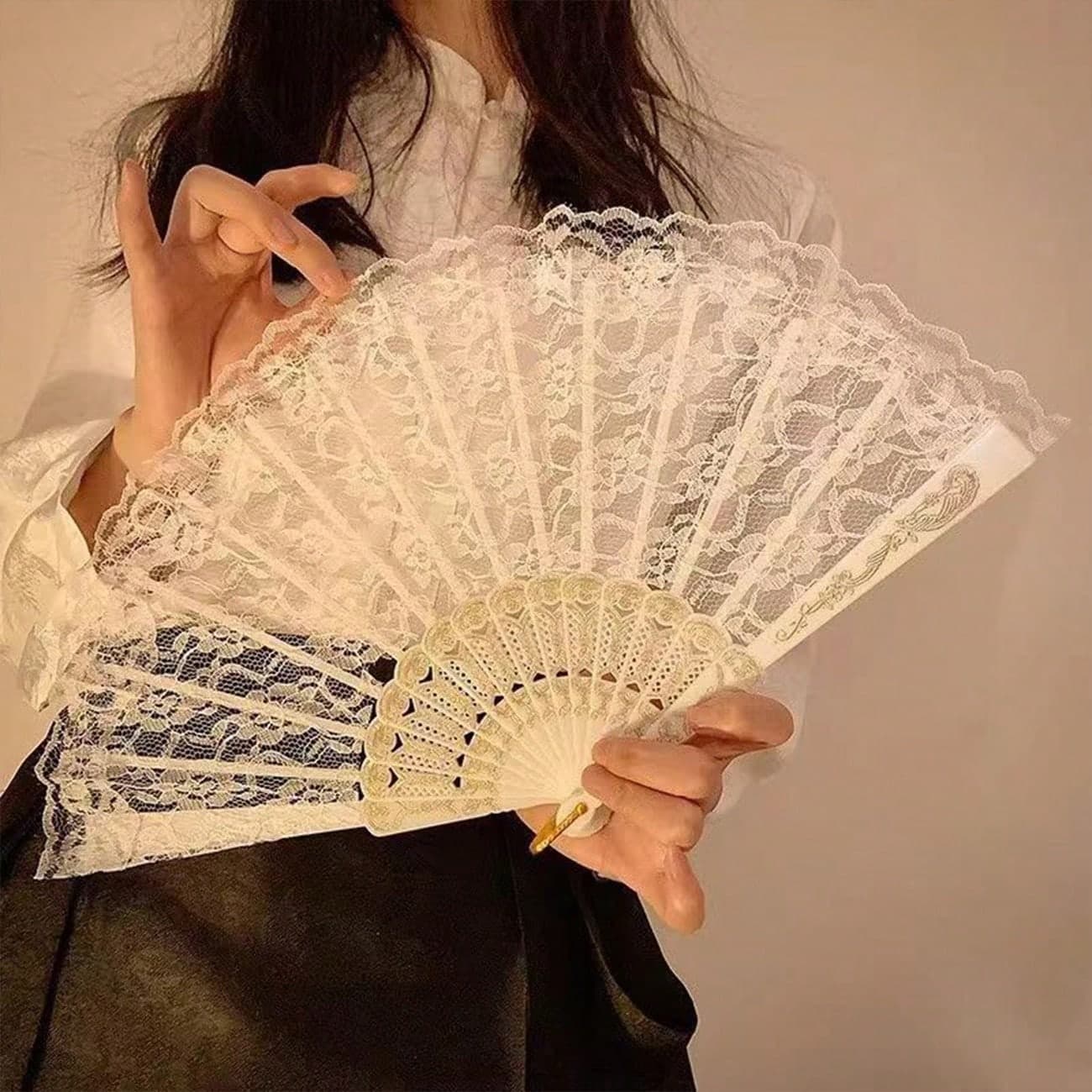 Eventail pliant rétro européen à dentelle fleurie pour femmes, Eventail pliant pour orchidées d été, Danse, Performance, Photographie