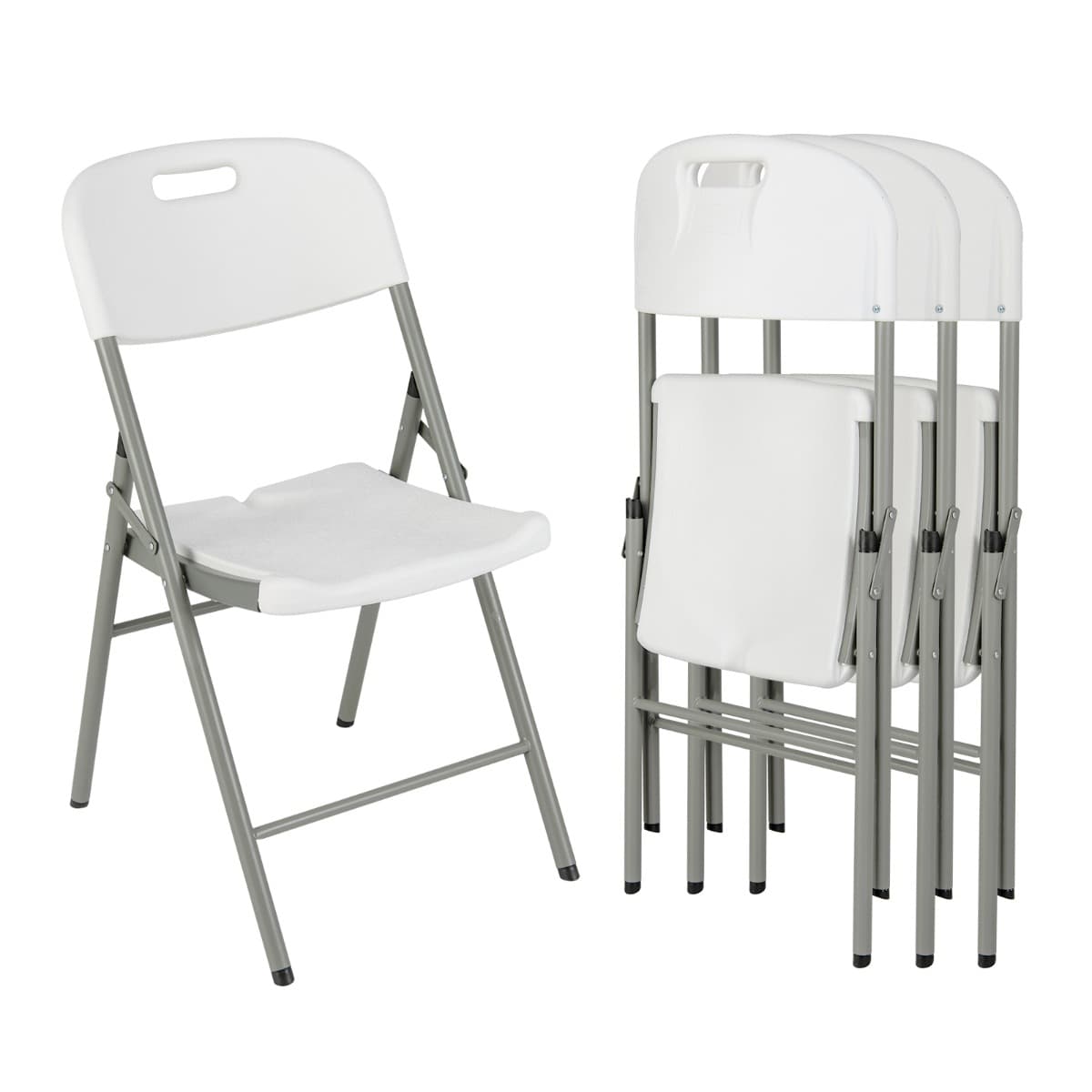CostwayLot de 4 Chaises Pliantes Sièges Portables en Plastique avec Cadre en Métal et Poignée de Transport Chaises de Fête Pliables Blanc