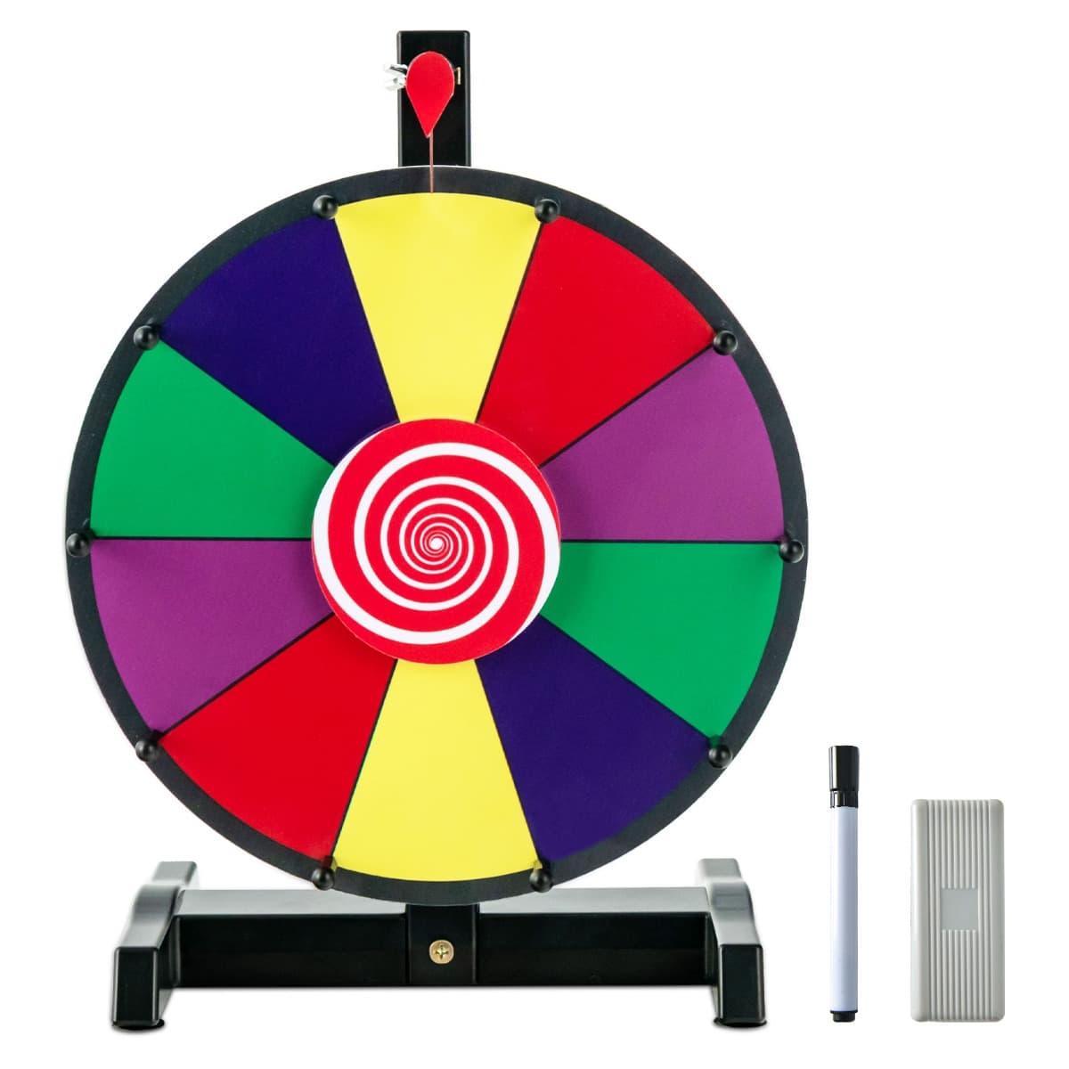 CostwayRoue de la Fortune Dia.30 cm - 10 Emplacements Prize Wheel avec Marqueur Effaceur Base Antidérapante